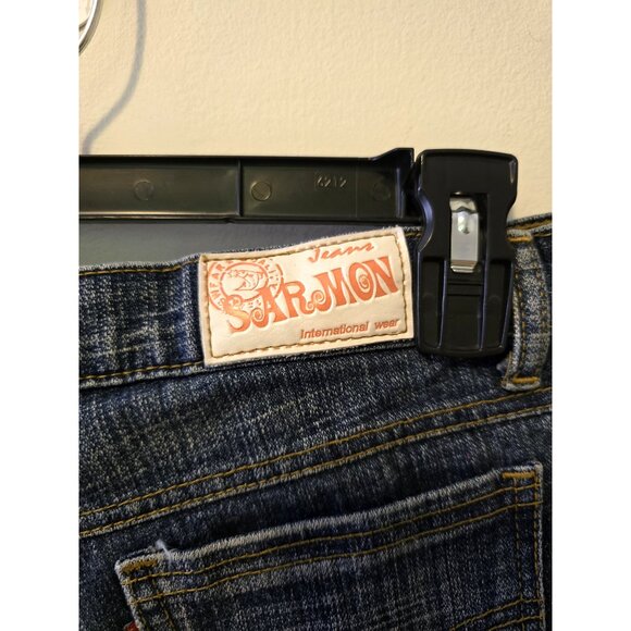 Vintage Y2K Sarmon Jeans Denim Shorts Low Rise Dark Wash Distressed 30" - Picture 5 of 6